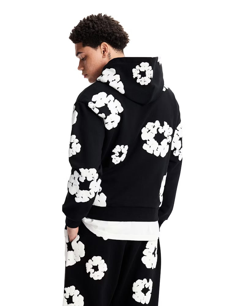 Viraler Schwarz/Weiß Blumenmuster Tracksuit