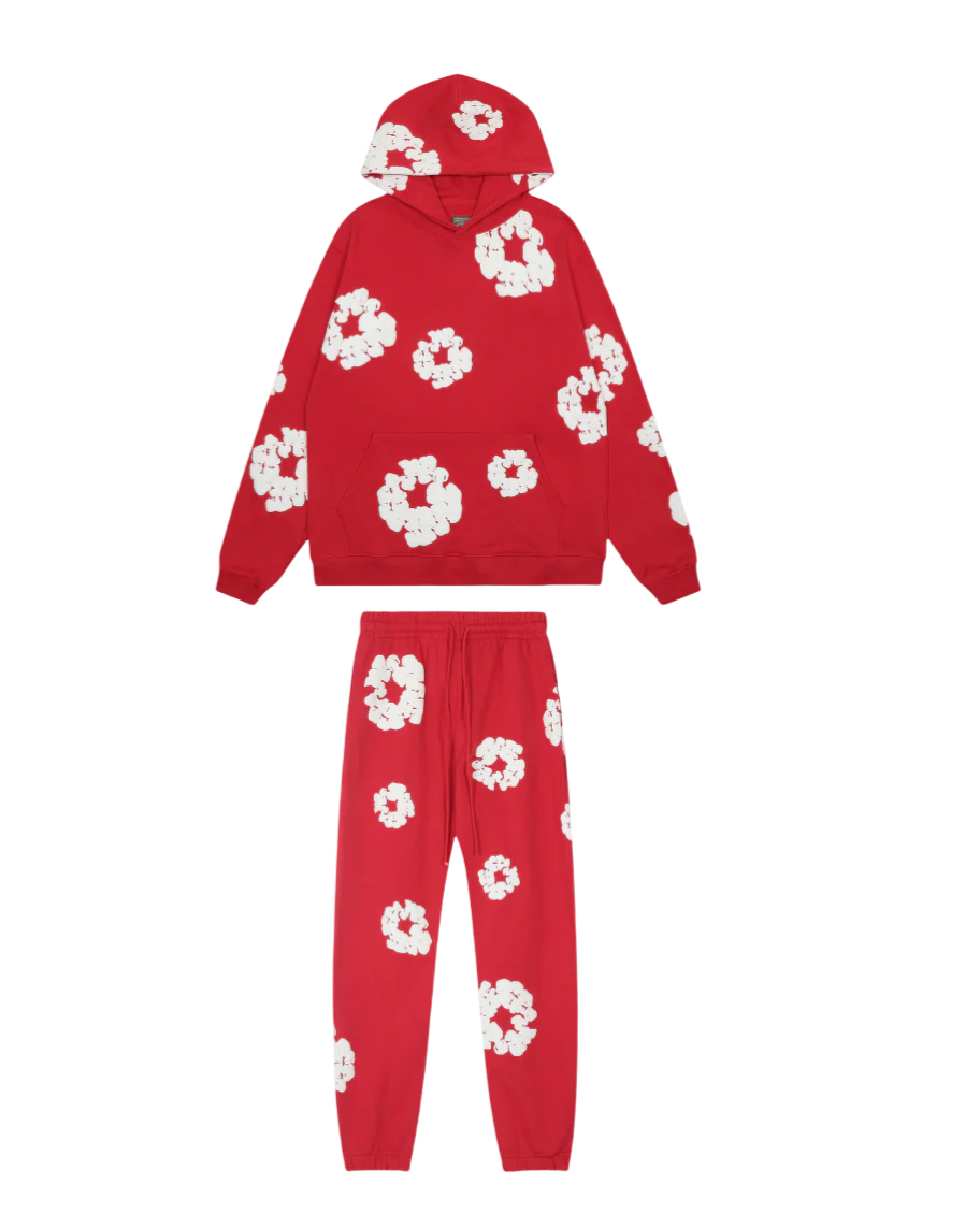 Roter Tracksuit mit Blumenmuster