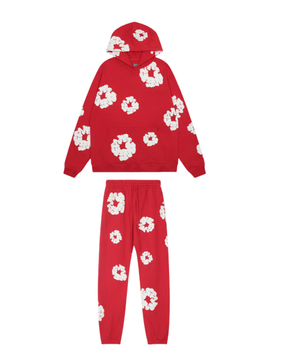 Roter Tracksuit mit Blumenmuster