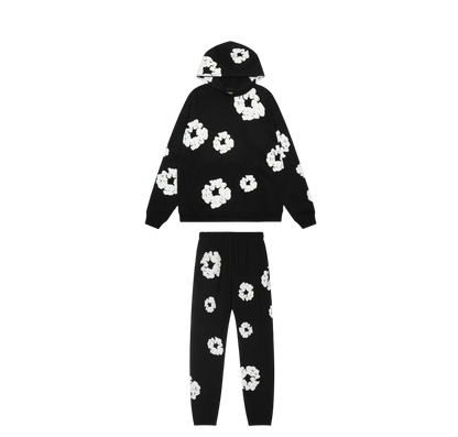 Viraler Schwarz/Weiß Blumenmuster Tracksuit