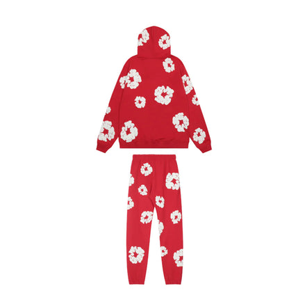 Roter Tracksuit mit Blumenmuster